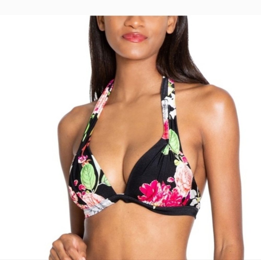 2/$30 RACHEL Rachel Roy Black Floral Bikini Top ,New